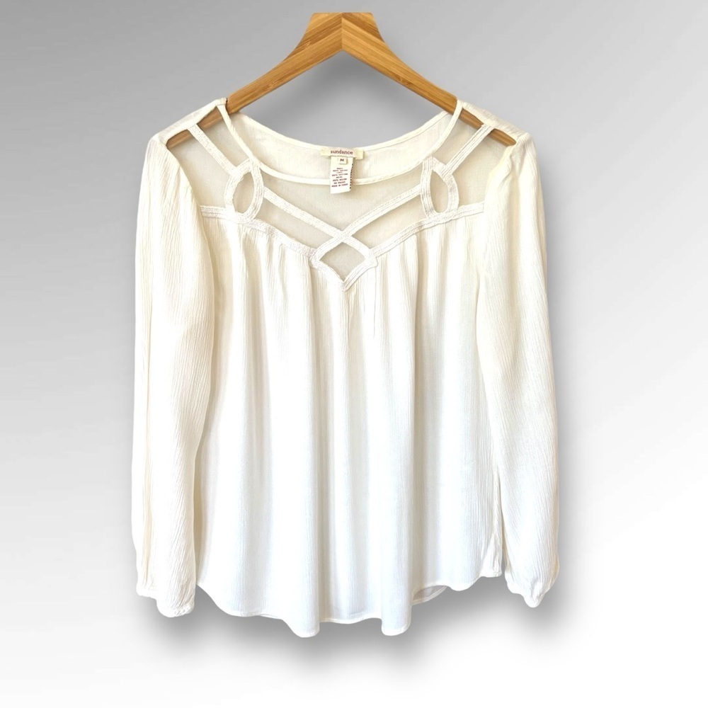 Sundance ivory long sleeve lattice peasant boho top